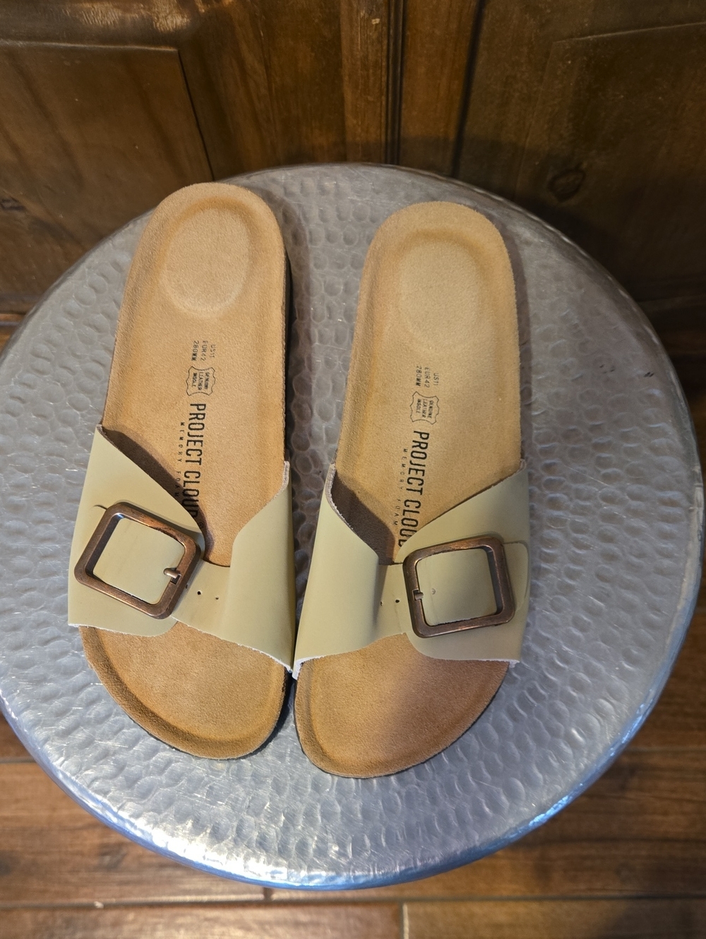 Project Cloud Tan Slide Sandals with Buckle